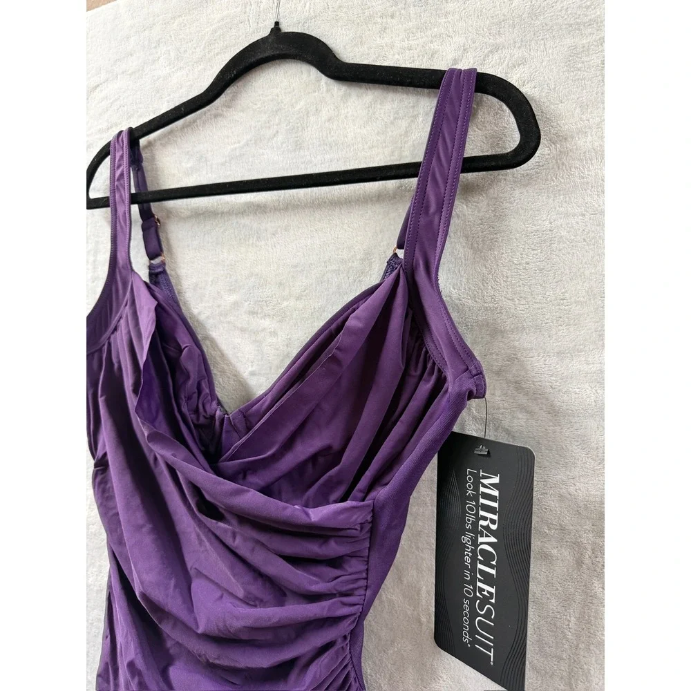 Miraclesuit Sanibel One Piece Swimsuit Sangria Purple Ruched Slimming Sz 12 $180